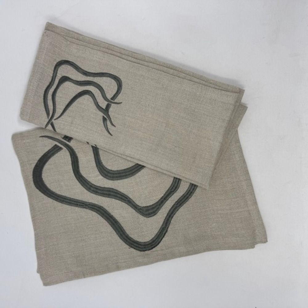 Viabrava 100% Linen Embroidered Table Linens Napkins‎ Abstract Tropical Coastal